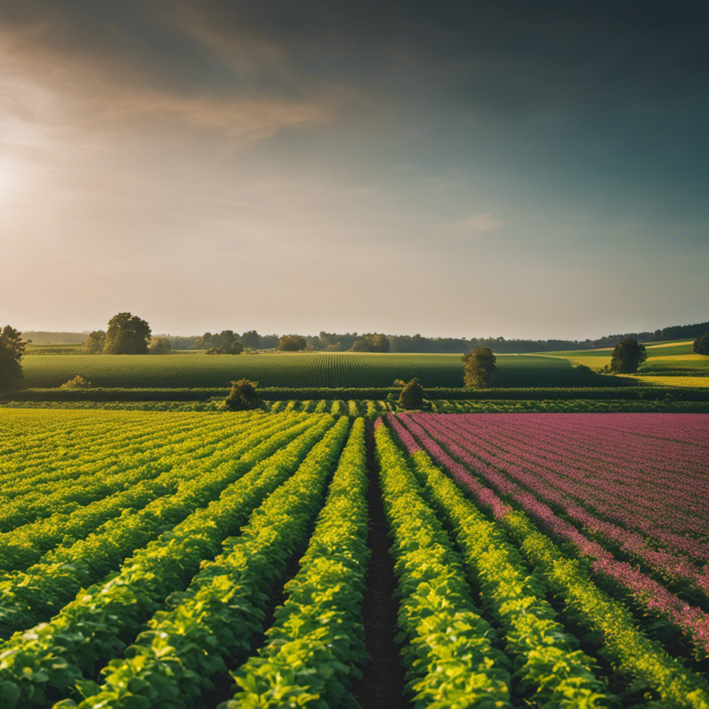 An image showcasing a lush field divided into sections, each filled with different crops