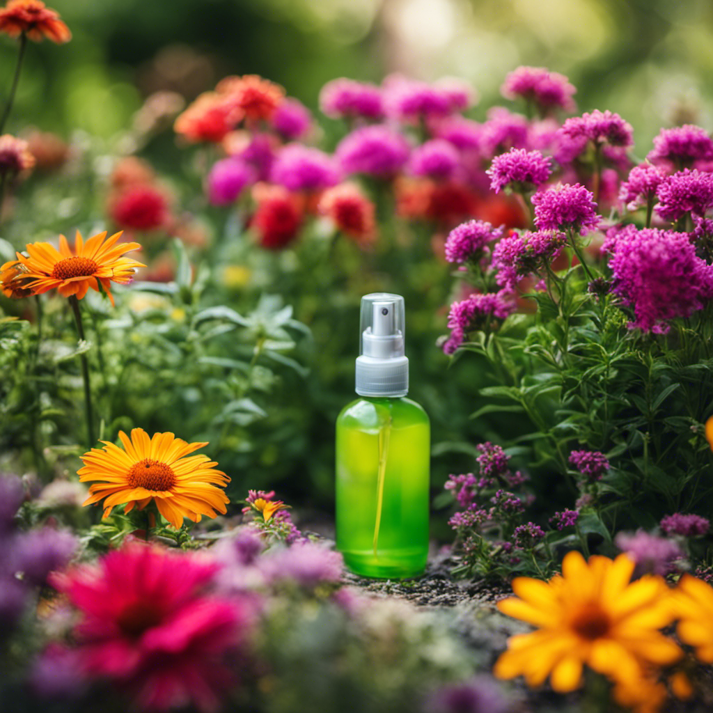 An image showcasing a serene garden scene with vibrant flowers and herbs