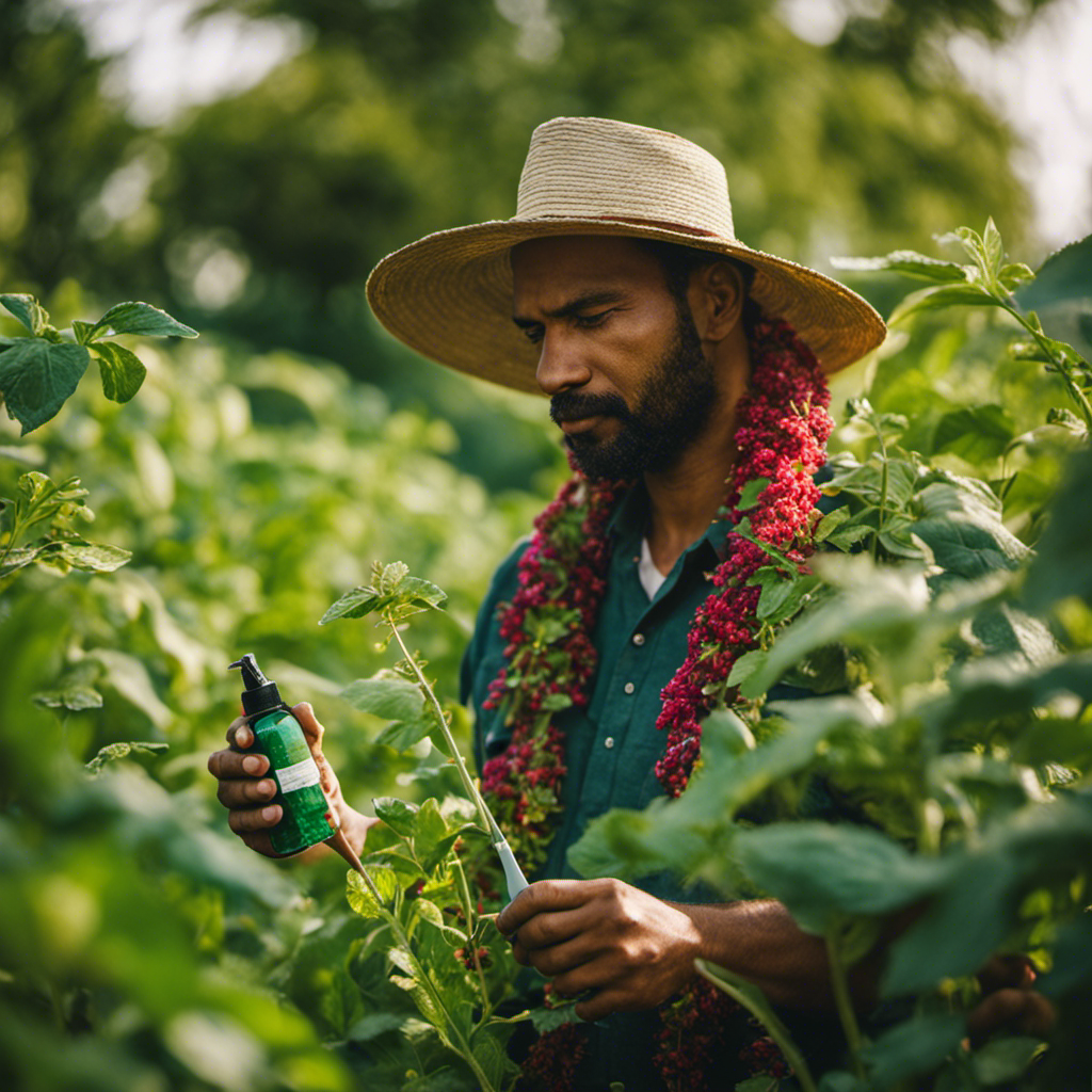 An image showcasing a lush, thriving organic farm engulfed in vibrant foliage