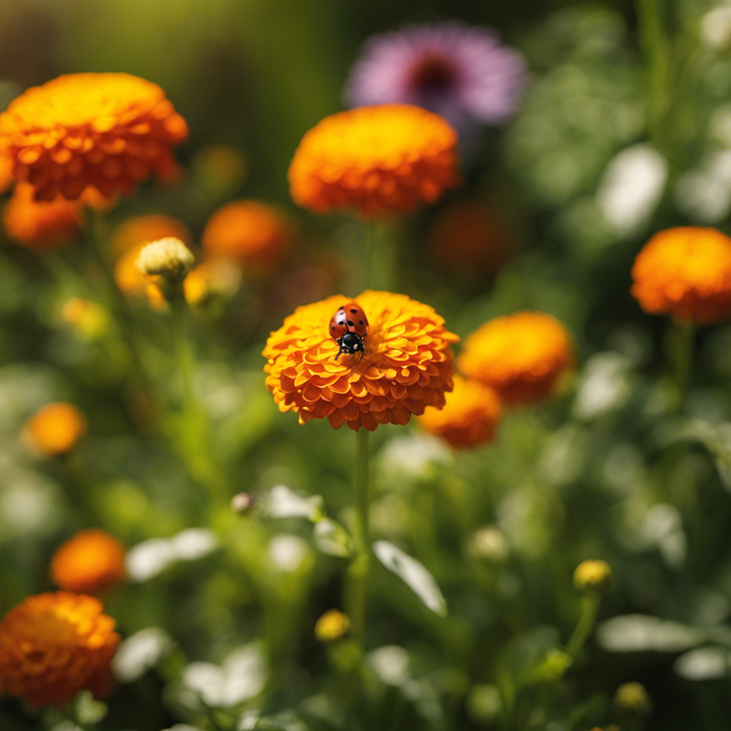  the essence of a lush, thriving garden with an image of vibrant, pest-free plants basking in the warm sunlight