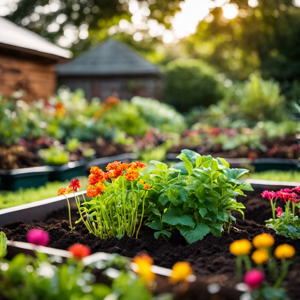 An image showcasing a lush garden bed filled with vibrant, healthy plants thriving in nutrient-rich soil