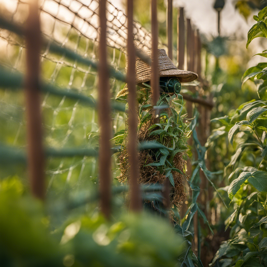 An image showcasing physical barriers and deterrents for pest control in green gardens