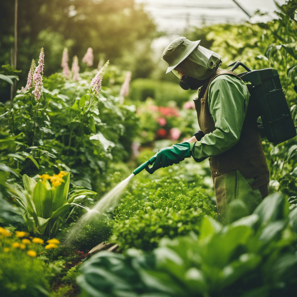 An image showcasing a lush, thriving garden surrounded by beautiful flowers and healthy crops