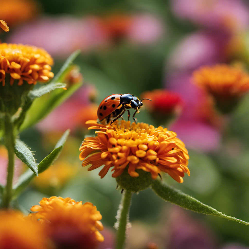 An image of a lush garden bursting with vibrant flowers and buzzing with life