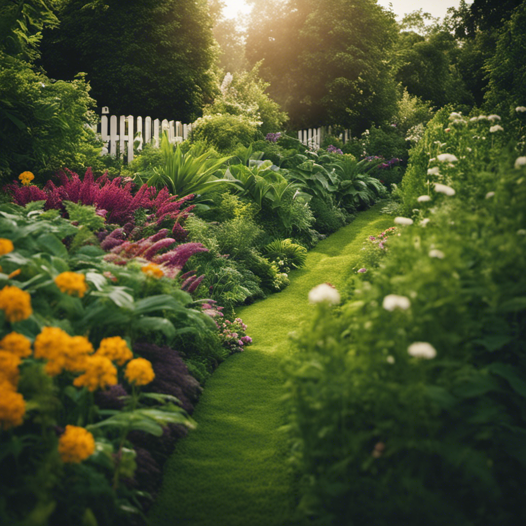 An image showcasing a lush garden protected by various natural barriers and repellents