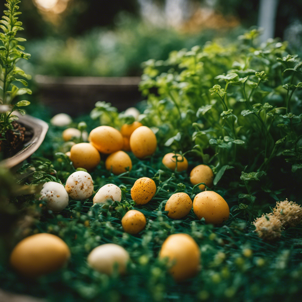 An image showcasing a lush, flourishing edible garden surrounded by a protective barrier made of mesh and natural materials