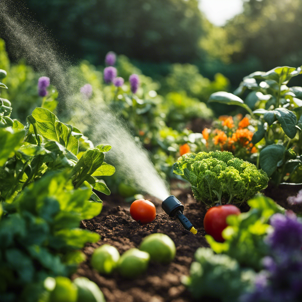 An image of a lush, thriving vegetable garden with a homemade pest repellent in action