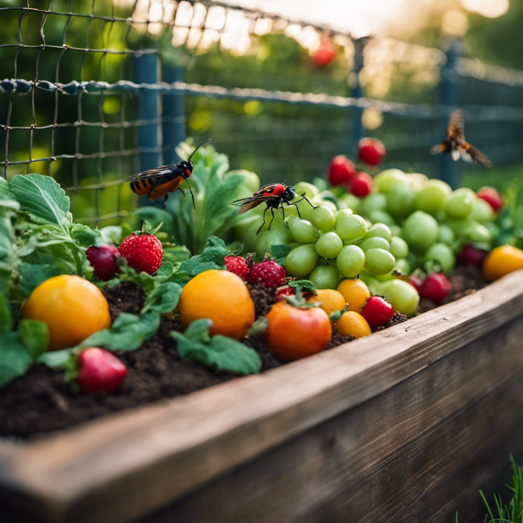 An image showcasing a raised garden bed surrounded by a sturdy metal mesh fence, effectively preventing pests