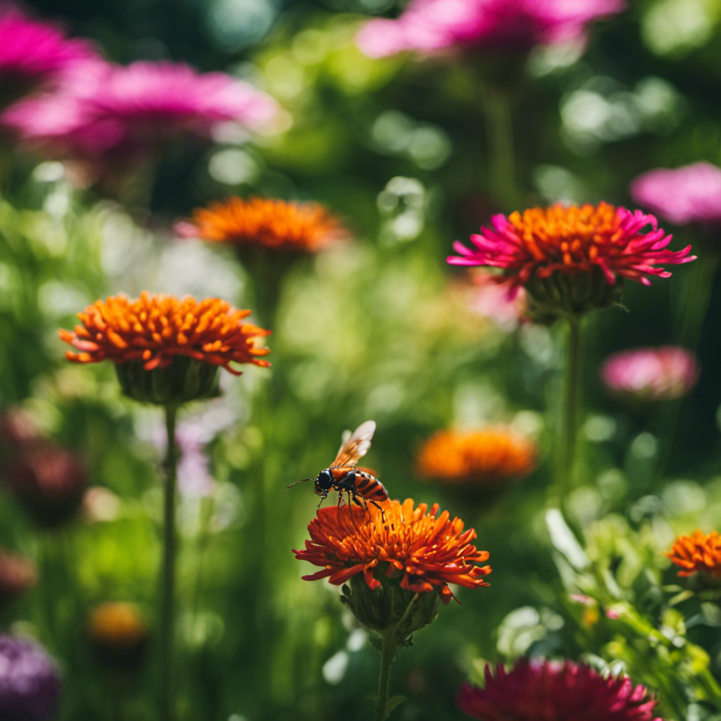 An image showcasing a vibrant garden filled with blooming flowers and lush greenery