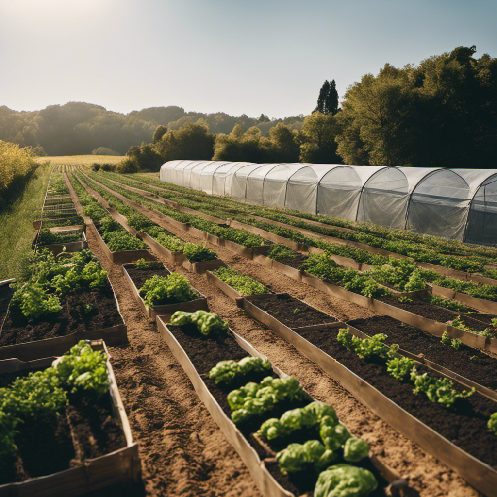 An image showcasing a farm surrounded by sturdy metal fences, covered in thick nylon mesh to prevent pest intrusion