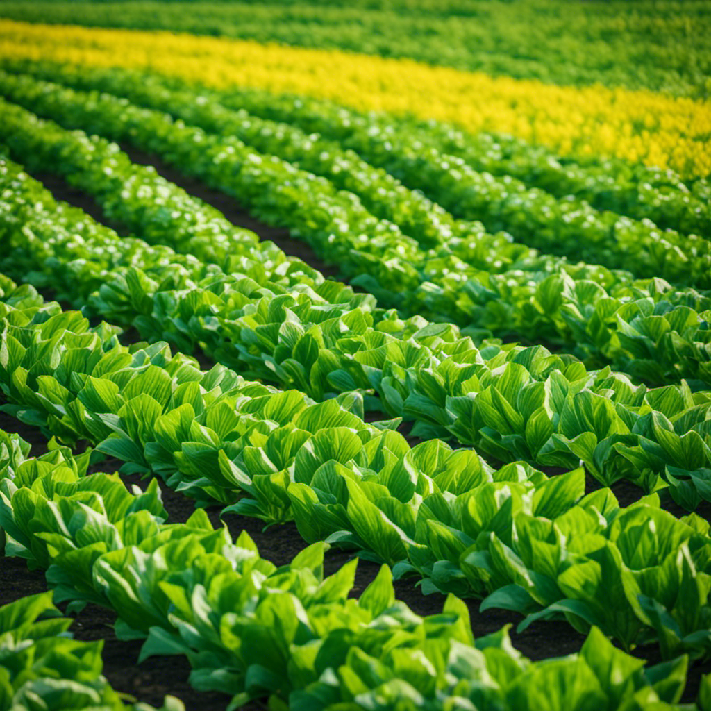 An image depicting a lush field divided into multiple sections, each adorned with different crops