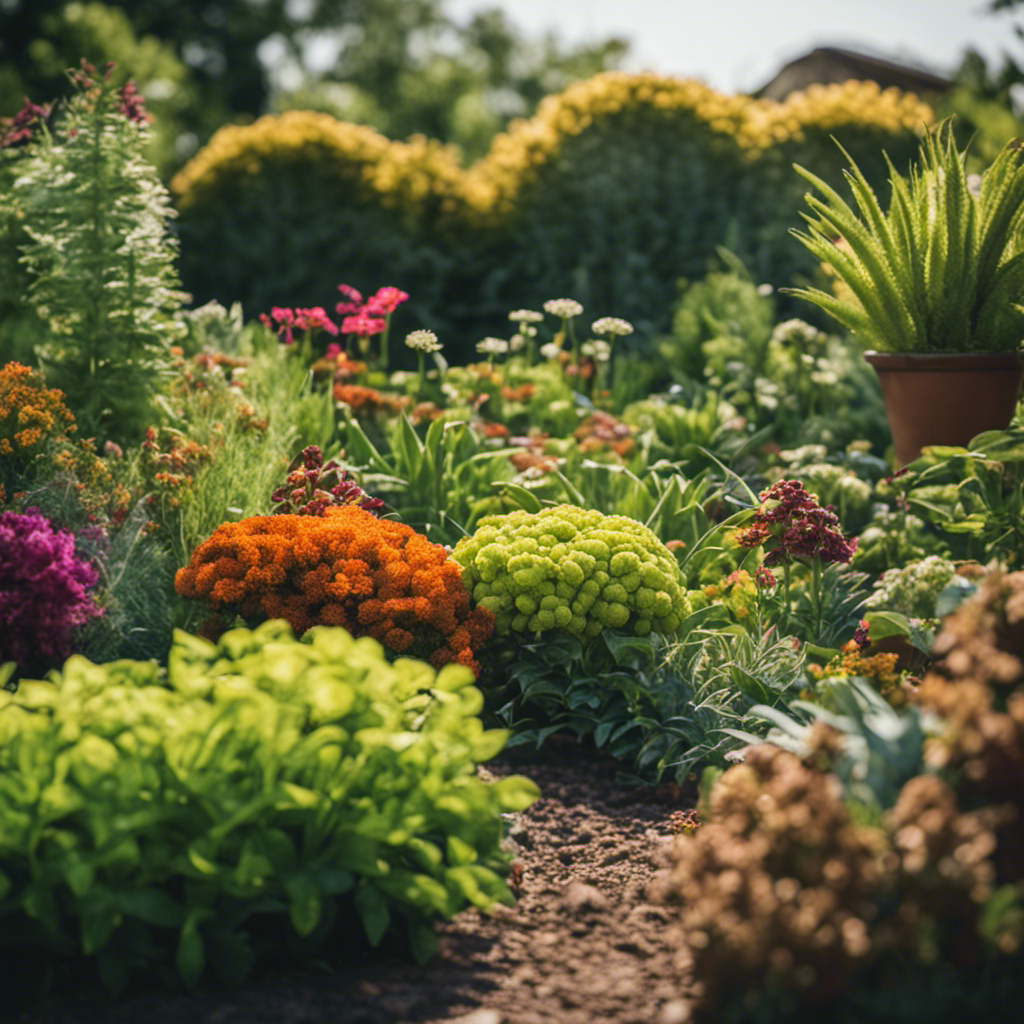 An image showcasing a vibrant garden bed filled with a variety of companion plants