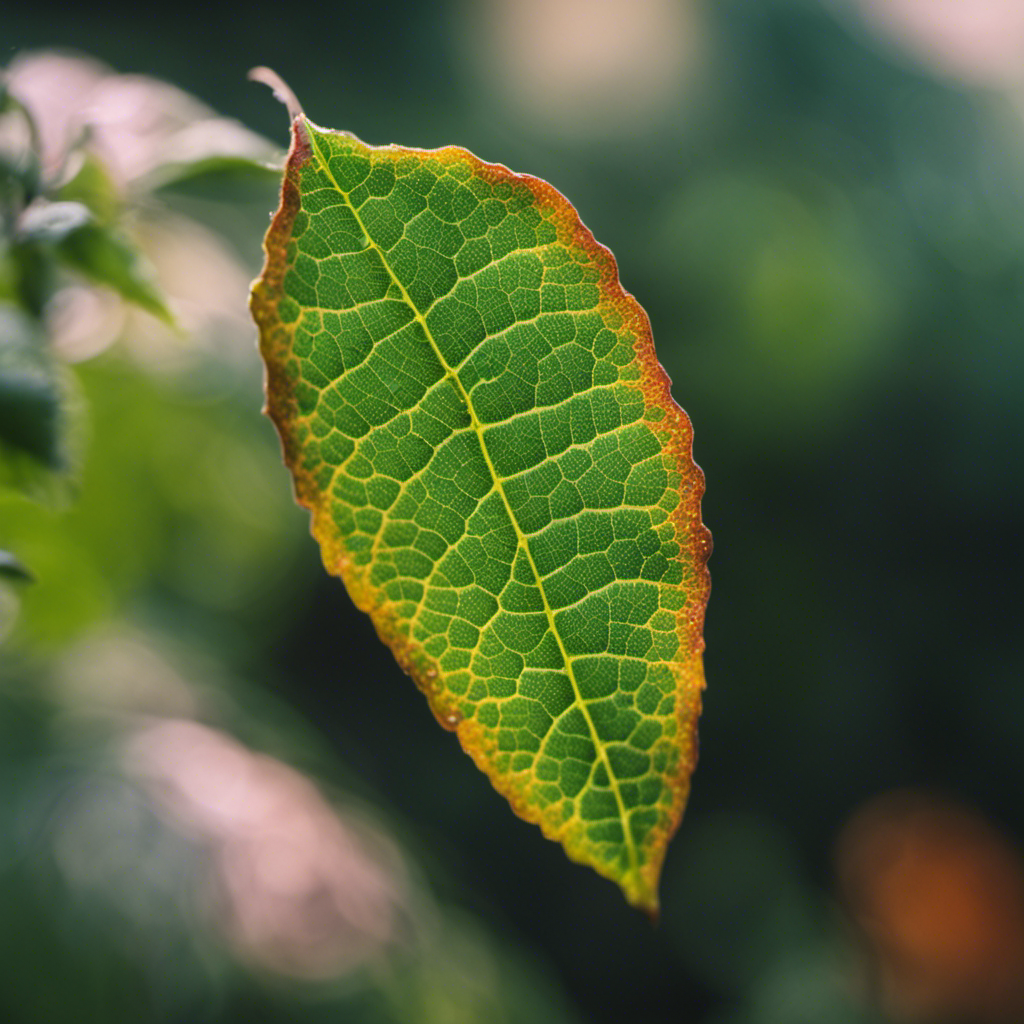 An image showcasing a close-up of a vibrant garden leaf, meticulously damaged by tiny holes and trails left by common garden pests