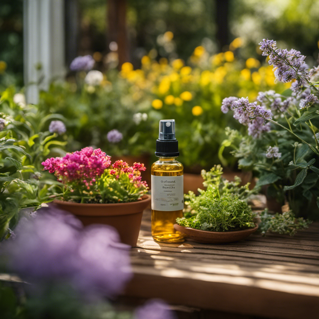 An image showcasing a serene garden scene with vibrant, pest-free plants surrounded by natural elements