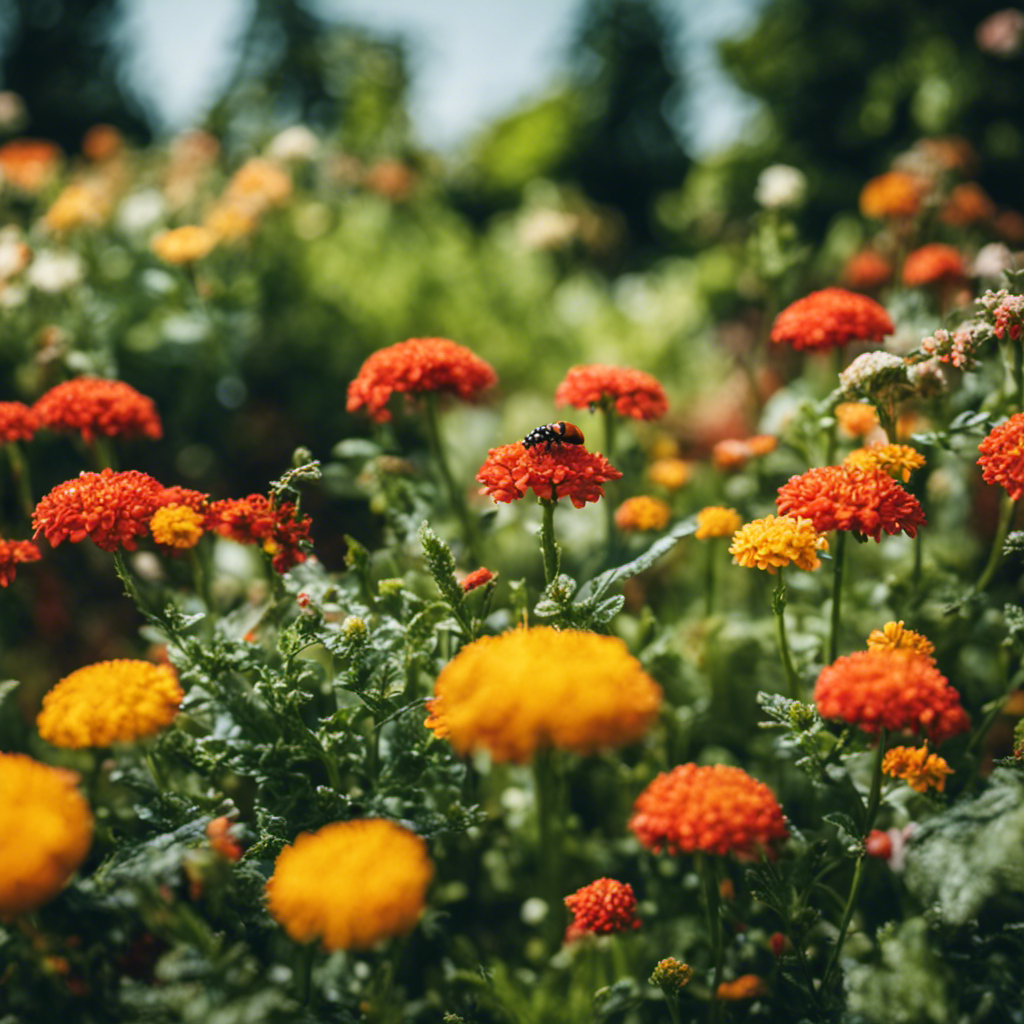 An image showcasing a vibrant home garden, teeming with colorful flowers and lush foliage