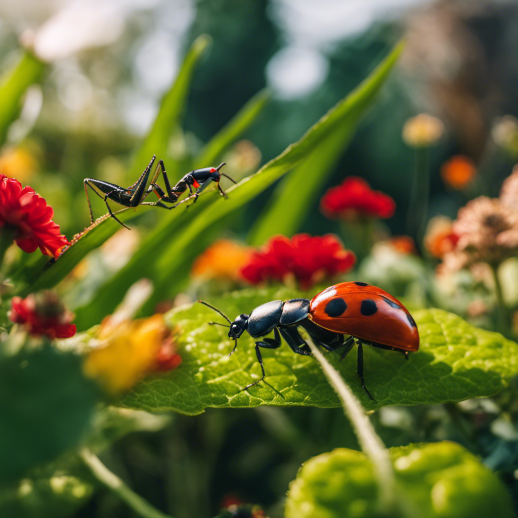 An image showcasing a lush garden teeming with colorful flowers and vibrant vegetables