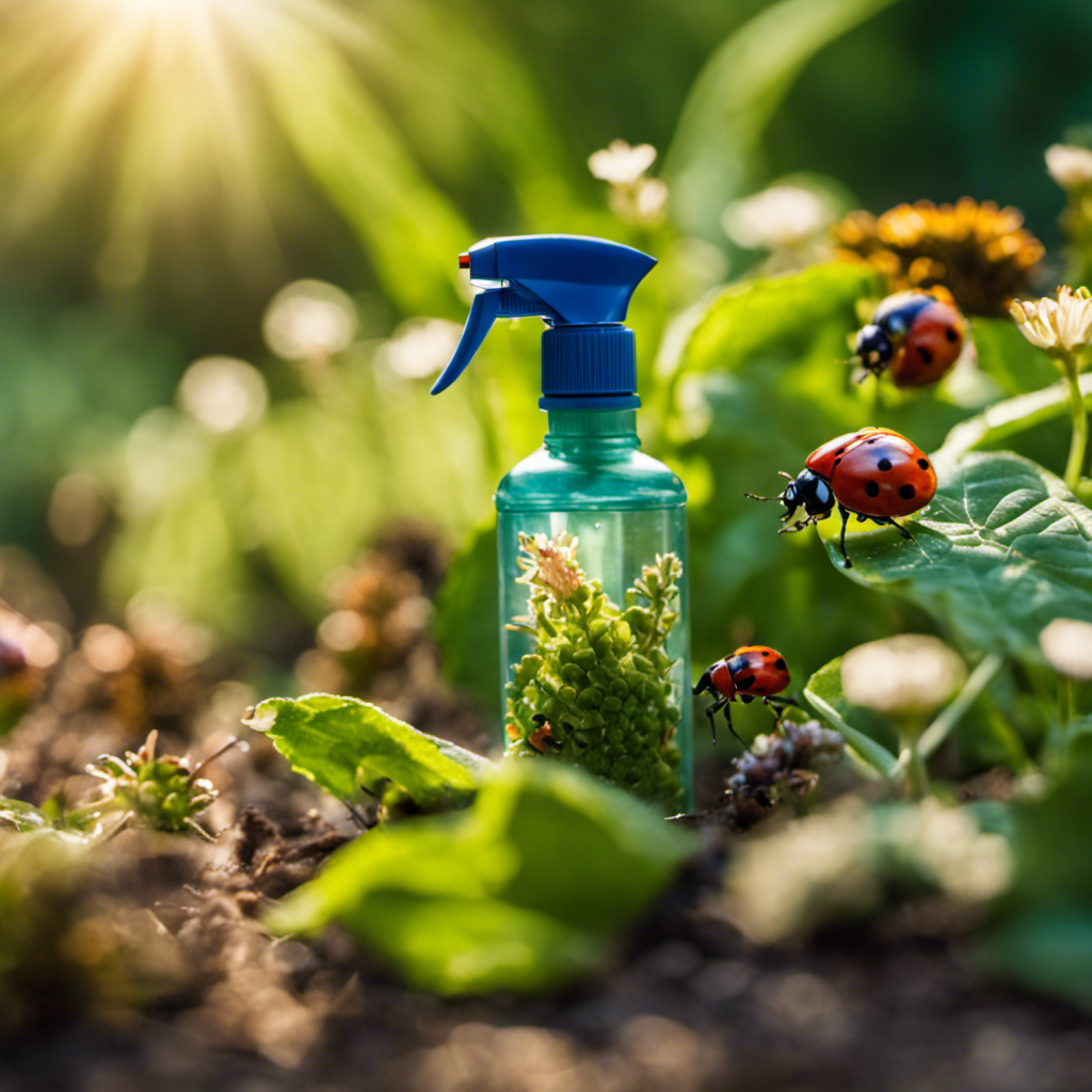 An image of a diverse organic garden, basking in sunlight, with lush green plants and vibrant vegetables