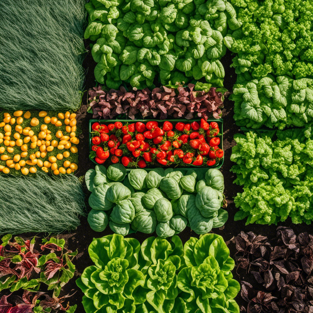 An image showcasing the process of crop rotation in an organic garden, depicting the sequential planting of different crops, each with vibrant colors and distinct shapes, illustrating the natural pest control benefits