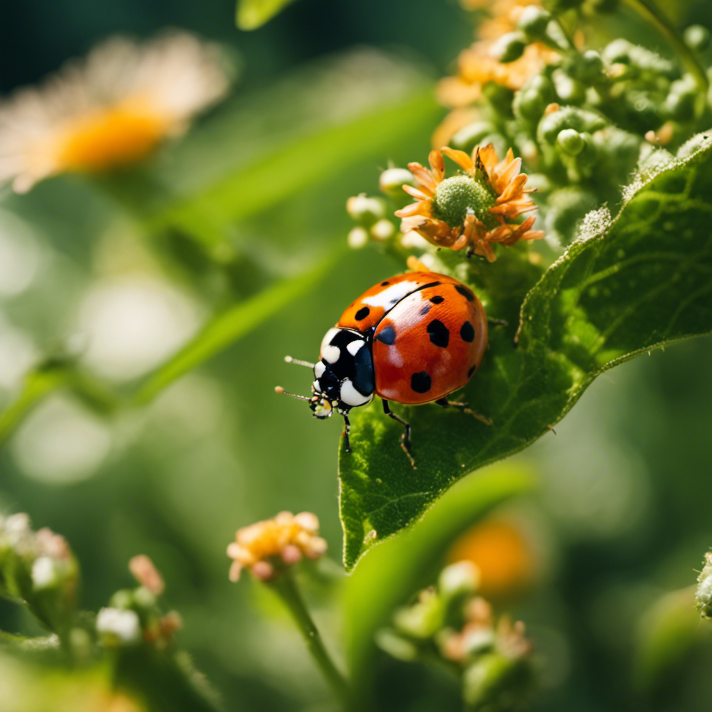 An image showcasing a lush garden scene, teeming with life