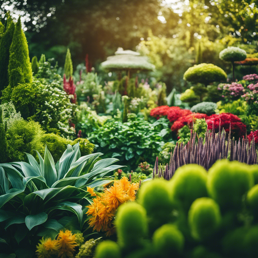 An image depicting a lush, vibrant garden scene with an array of diverse plants interwoven harmoniously