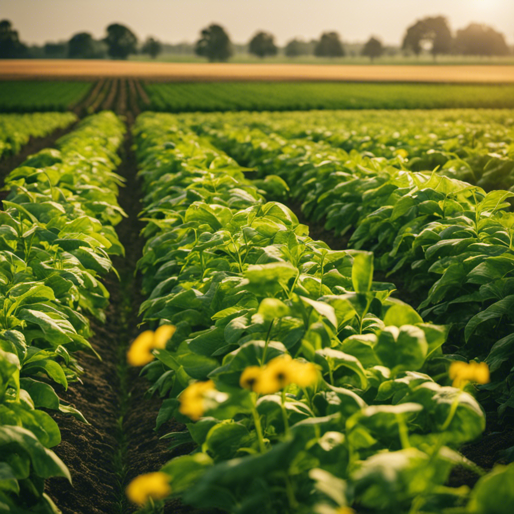 An image showcasing a lush field divided into distinct sections, each with a different crop