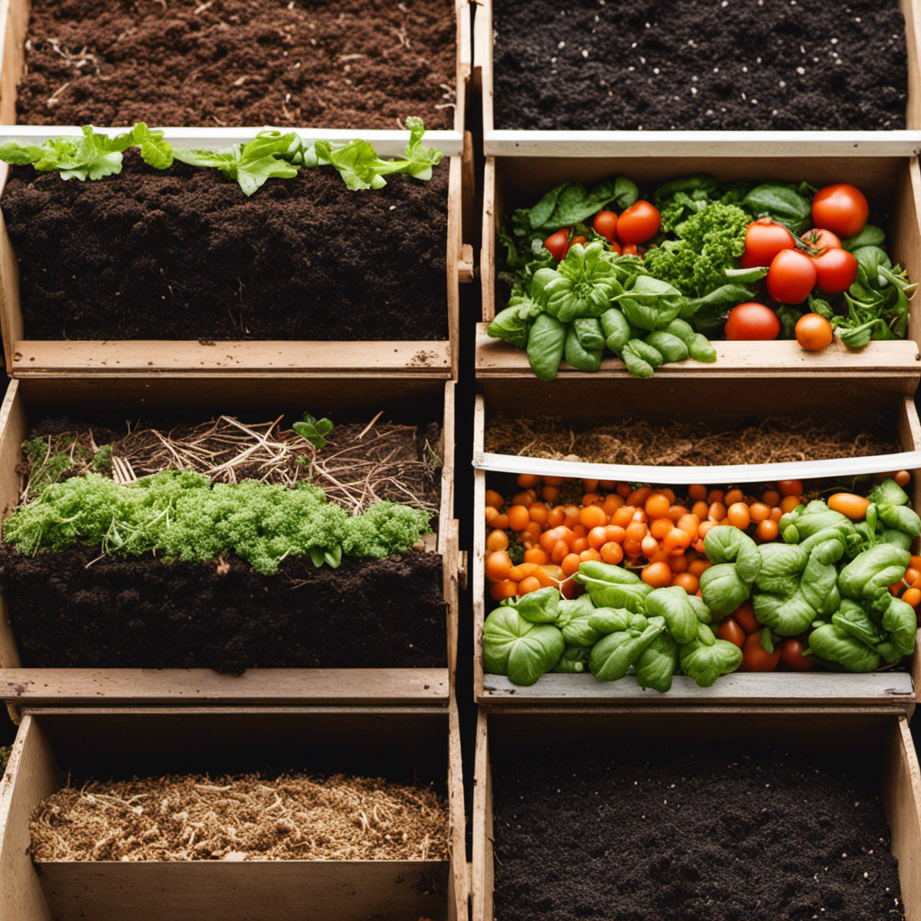 An image showcasing the three main types of composting systems for vegetable gardens: aerobic, anaerobic, and vermicomposting