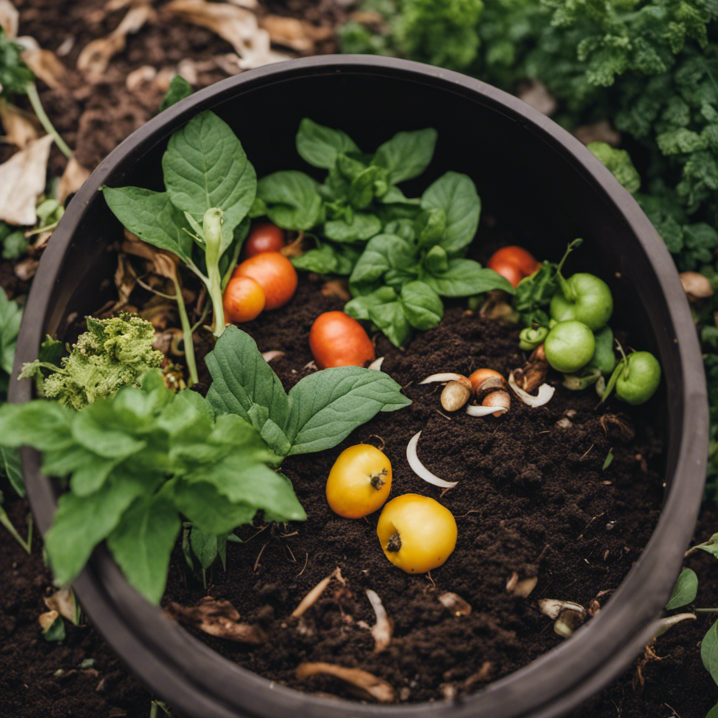 An image capturing the transformation of organic waste into nutrient-rich compost in a vegetable garden