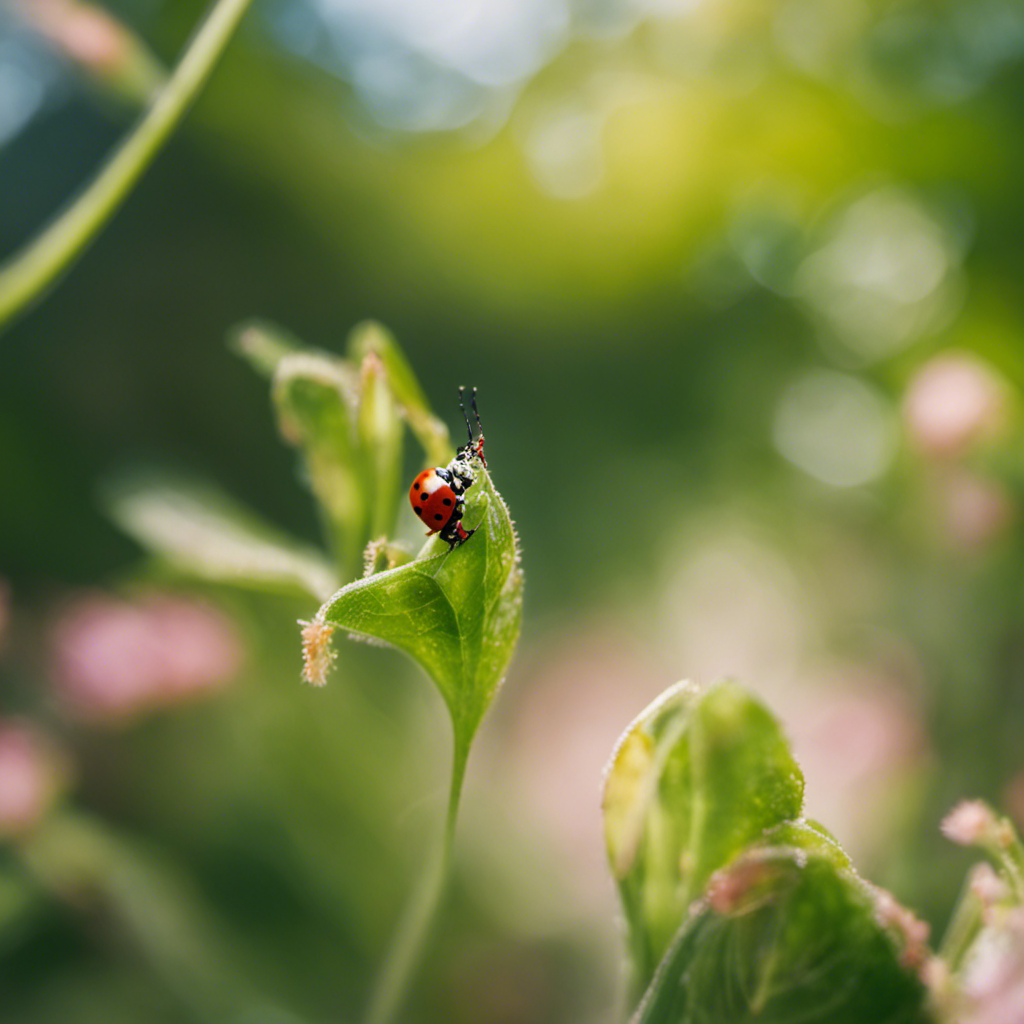 An image showcasing a lush garden with ladybugs crawling on plants, a praying mantis perched on a leaf, and a spider weaving its delicate web, highlighting the diverse yet effective organic pest control methods nature offers