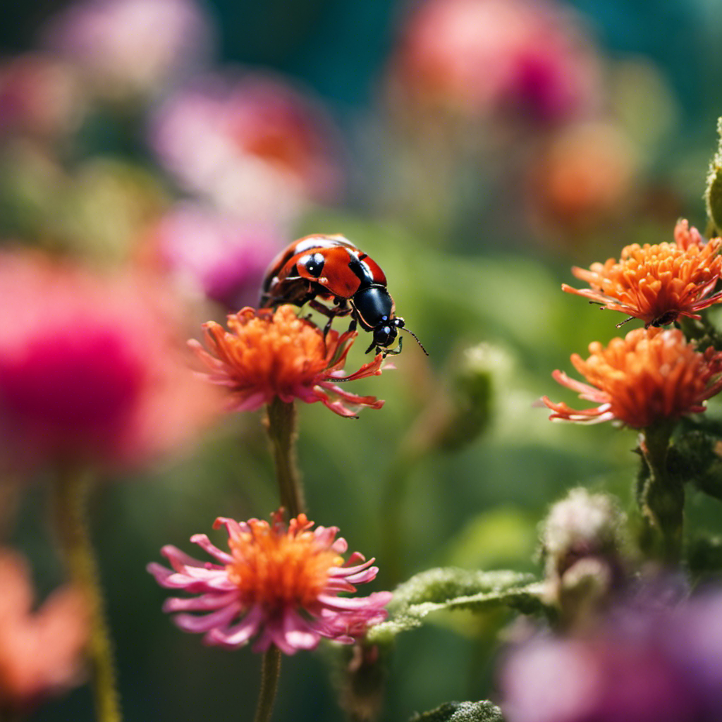 An image capturing the harmony of a garden ecosystem, adorned with vibrant flowers and buzzing with life