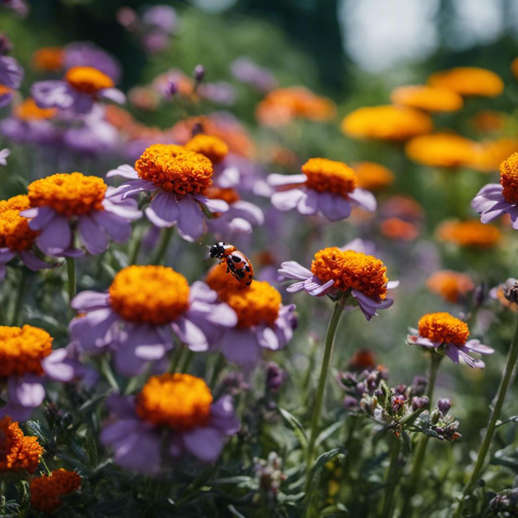 An image of a lush, thriving garden surrounded by a natural barrier of aromatic herbs like lavender, rosemary, and peppermint