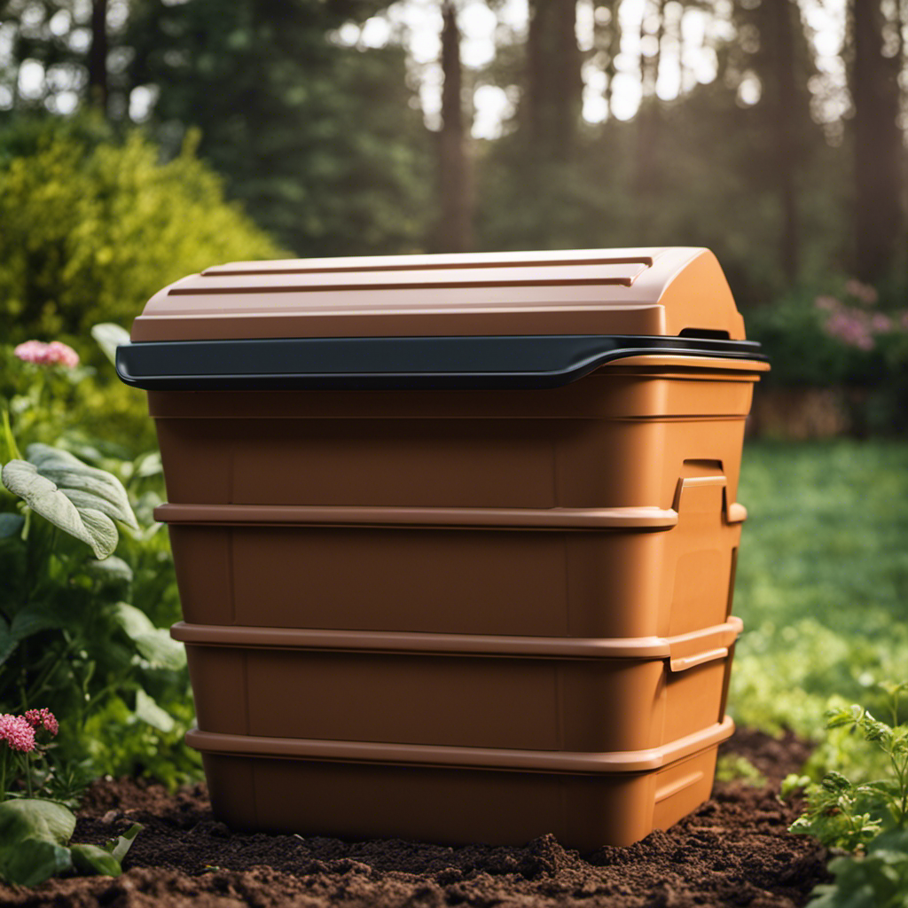 An image showcasing a variety of composting containers, such as a tumbler, bin, and worm composter