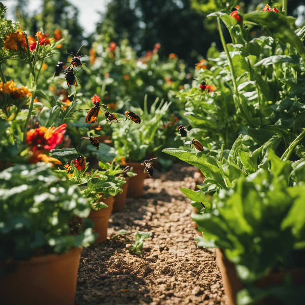 An image showcasing a lush, thriving garden bursting with vibrant, pest-free crops