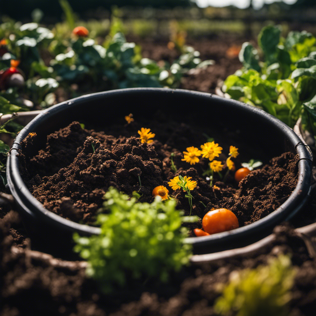 An image capturing the essence of hot composting, showcasing a vibrant garden bed teeming with steam, as nutrient-rich organic materials decompose into a dark, crumbly soil