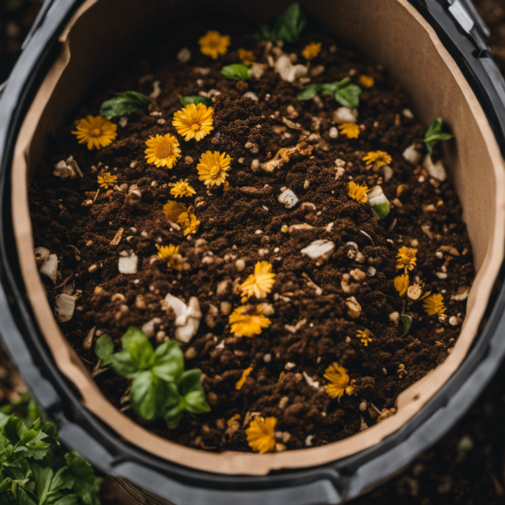 An image showcasing the step-by-step process of Bokashi composting: airtight buckets filled with kitchen waste, sprinkled with Bokashi bran, sealed tightly, and left to ferment, resulting in nutrient-rich soil for greener gardening