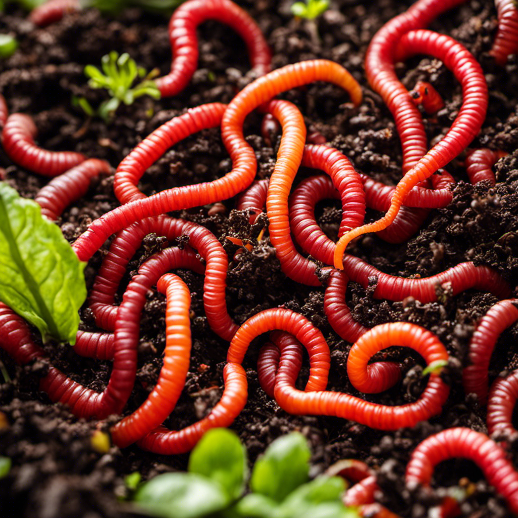 An image capturing the essence of vermicomposting: a vibrant garden bed teeming with red wriggler worms, happily digesting organic waste, surrounded by nutrient-rich compost, fostering greener gardening practices