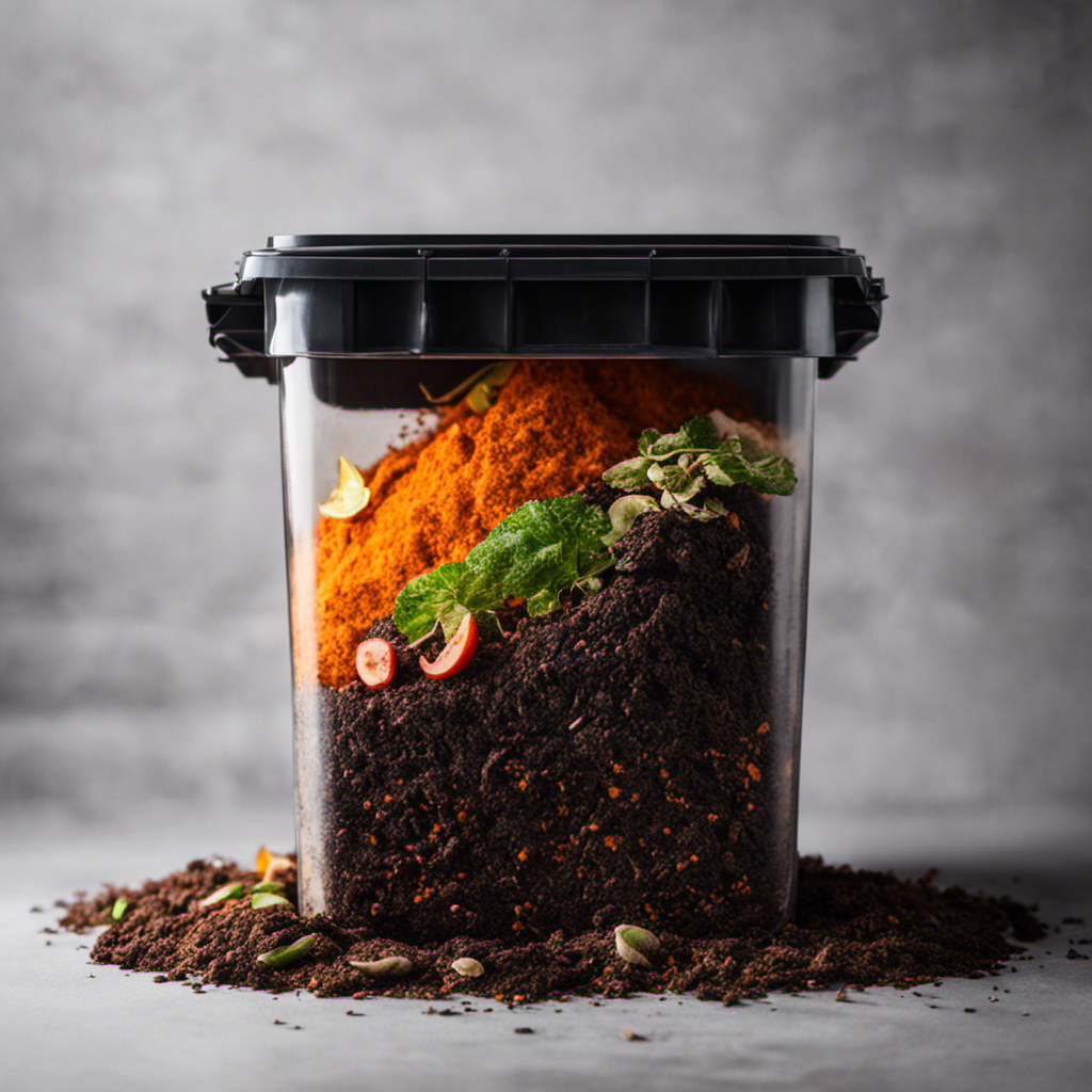 An image showcasing the process of Bokashi composting: a closed container filled with organic kitchen waste, inoculated with Bokashi bran, and layered with soil