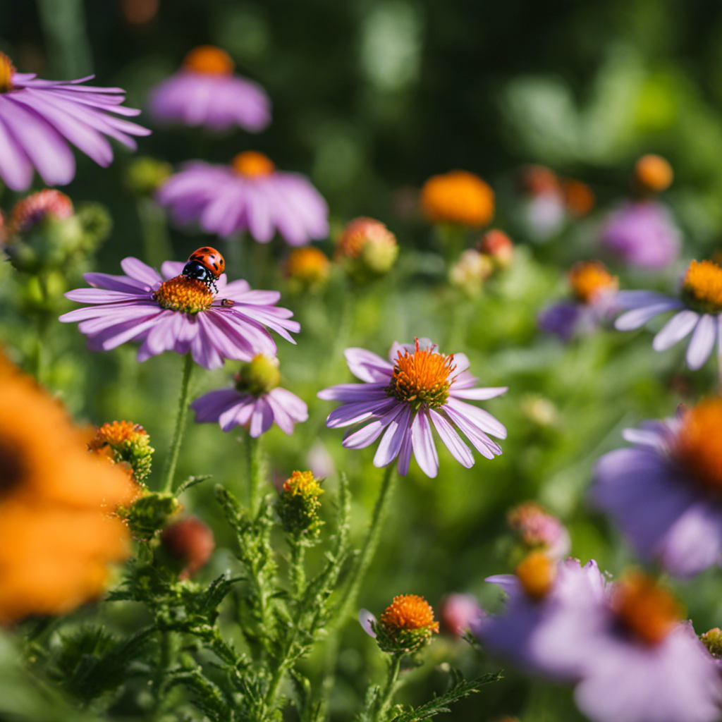 An image featuring a lush, blooming organic garden with colorful flowers and vegetables