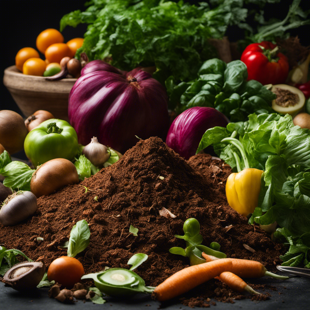 An image showcasing a pile of nutrient-rich kitchen scraps, vibrant green garden trimmings, and a handful of earthy brown soil, all artfully arranged together to represent the essential ingredients for successful home composting