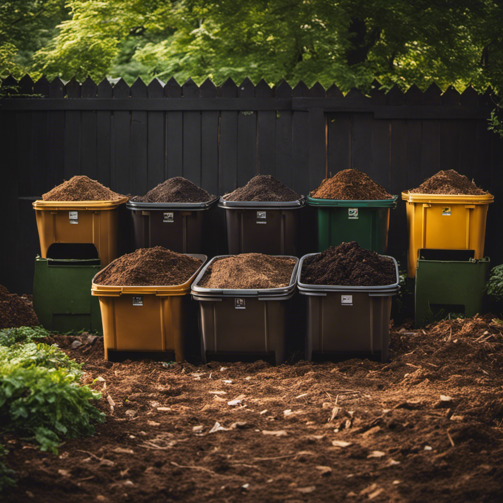 An image that showcases various compost bins side by side, displaying a variety of sizes, shapes, and materials