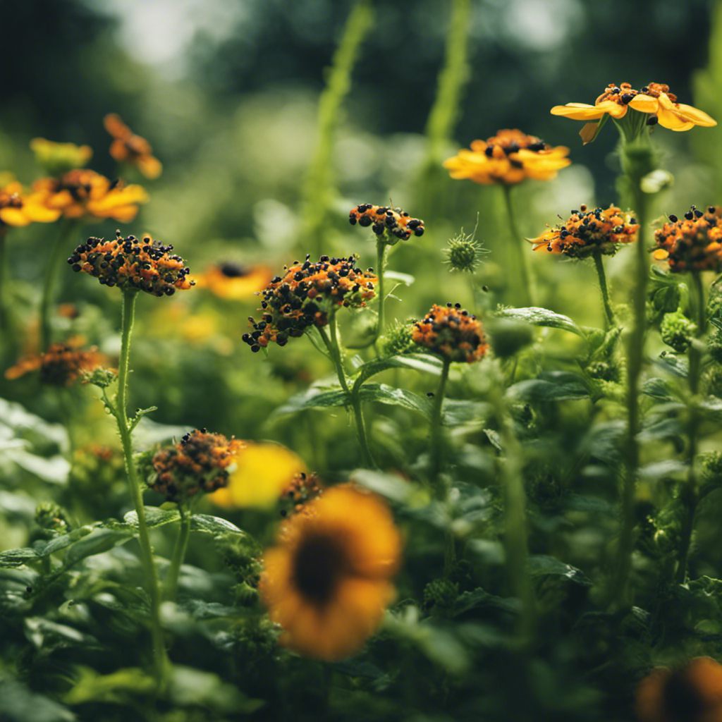 An image showcasing the metamorphosis of a garden infested with pests into a flourishing organic haven