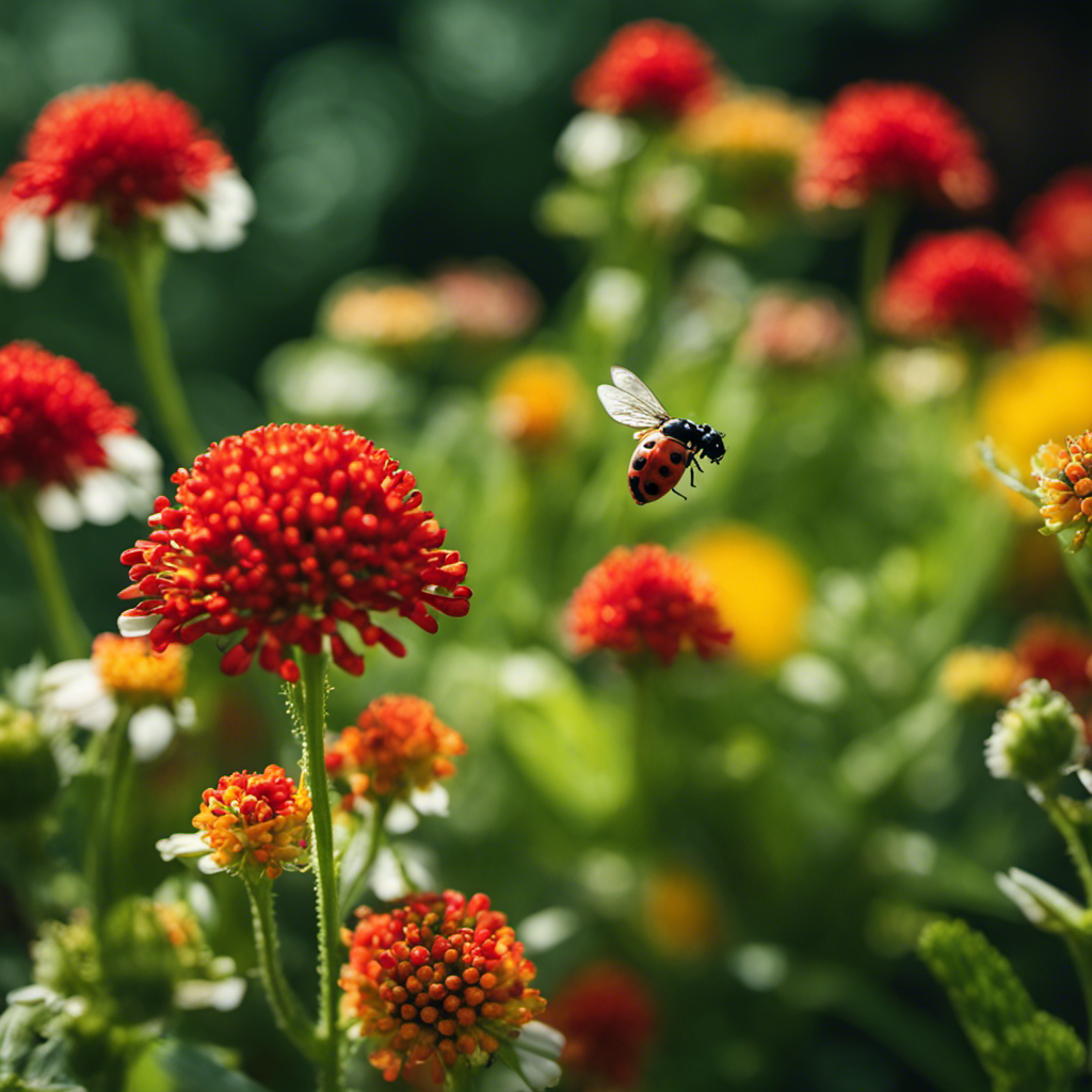 An image showcasing a lush organic garden, teeming with colorful flowers and vibrant vegetables