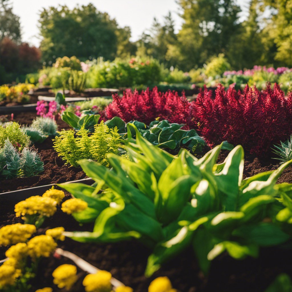 An image showcasing a vibrant garden bed with luxuriant, pest-free plants thriving in nutrient-rich soil