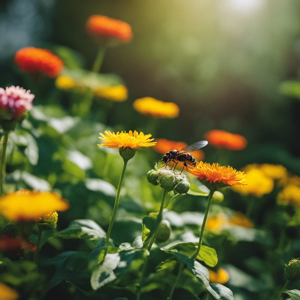 An image capturing a thriving garden oasis with a diverse variety of plants, showcasing the art of companion planting