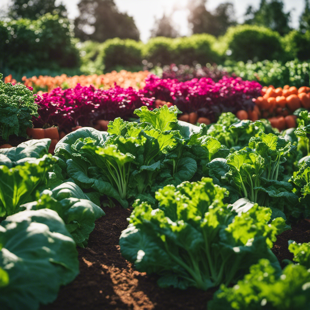 An image of a lush garden in a cool climate, showcasing vibrant leafy greens like kale and spinach, alongside cold-loving crops such as carrots, beets, and radishes