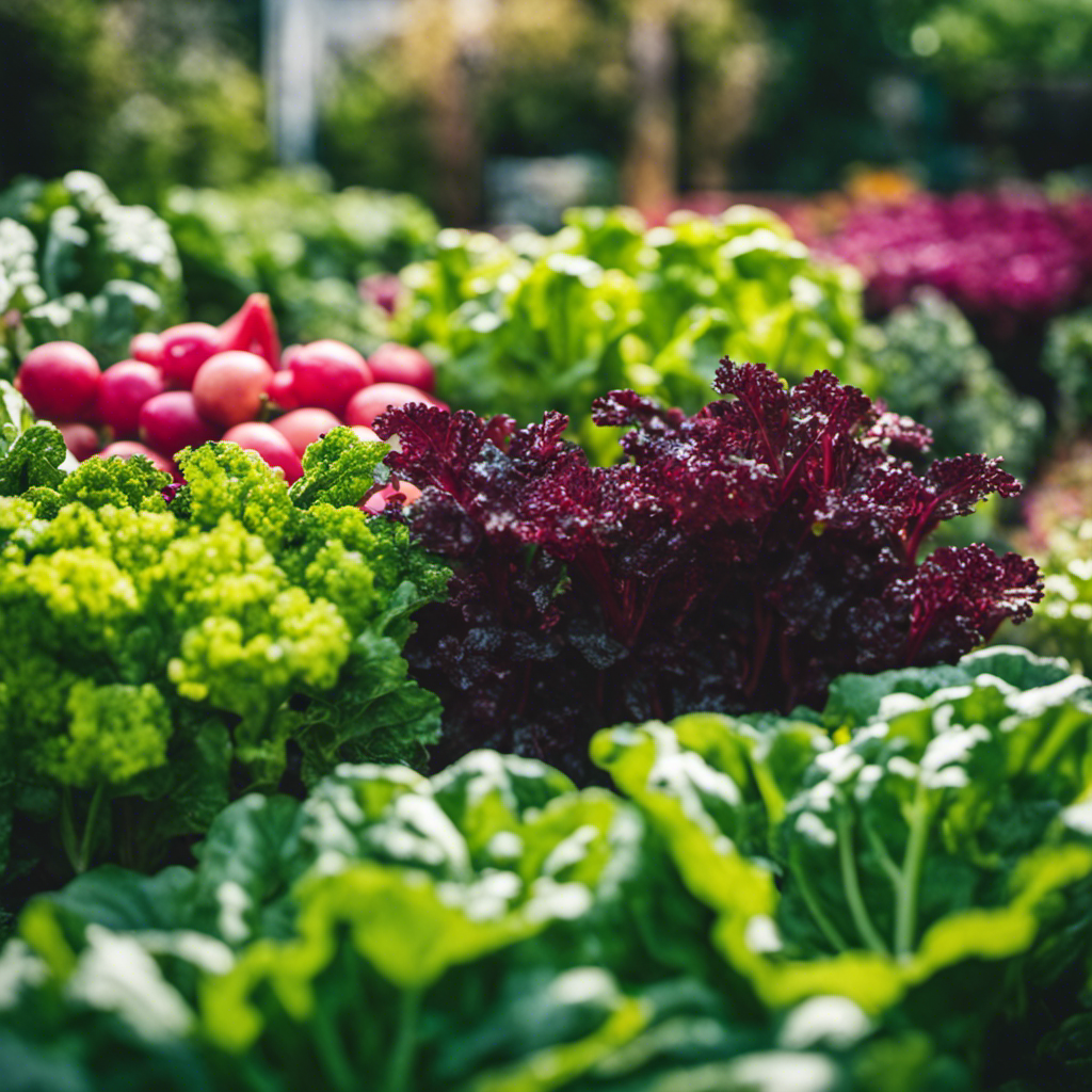 An image of a lush garden in a cool climate, showcasing vibrant leafy greens like kale and spinach, alongside cold-loving crops such as carrots, beets, and radishes