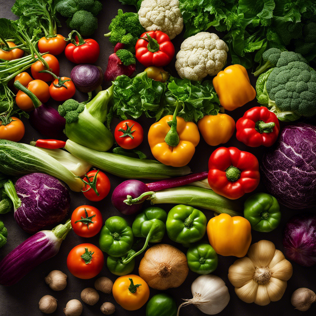 An image showcasing a diverse array of vibrant vegetables, representing various climate zones, soil types, and sunlight requirements