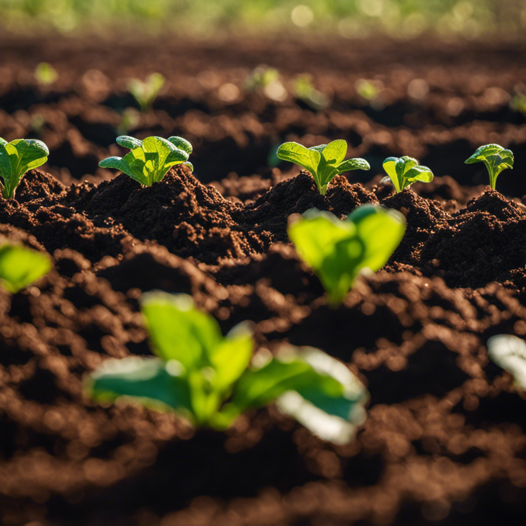 An image showcasing a lush, vibrant farm field with healthy soil teeming with earthworms, beneficial microorganisms, and rich organic matter