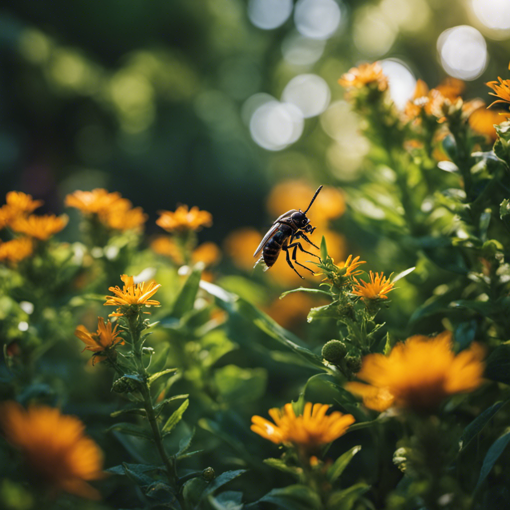 An image that showcases a lush, flourishing garden being shielded by a homemade pest spray