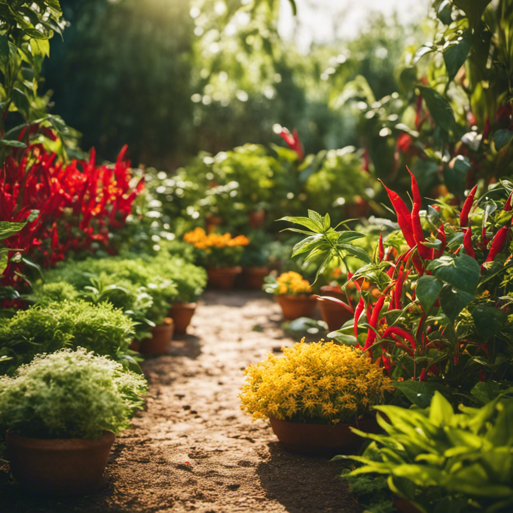 An image showcasing a vibrant garden scene with healthy plants sprayed with homemade solutions