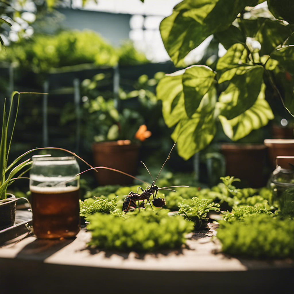 An image showcasing a lush garden surrounded by a variety of organic traps and barriers